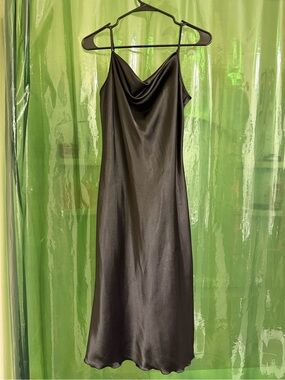 bebe Black Satin Cowl Midi Slip Dress